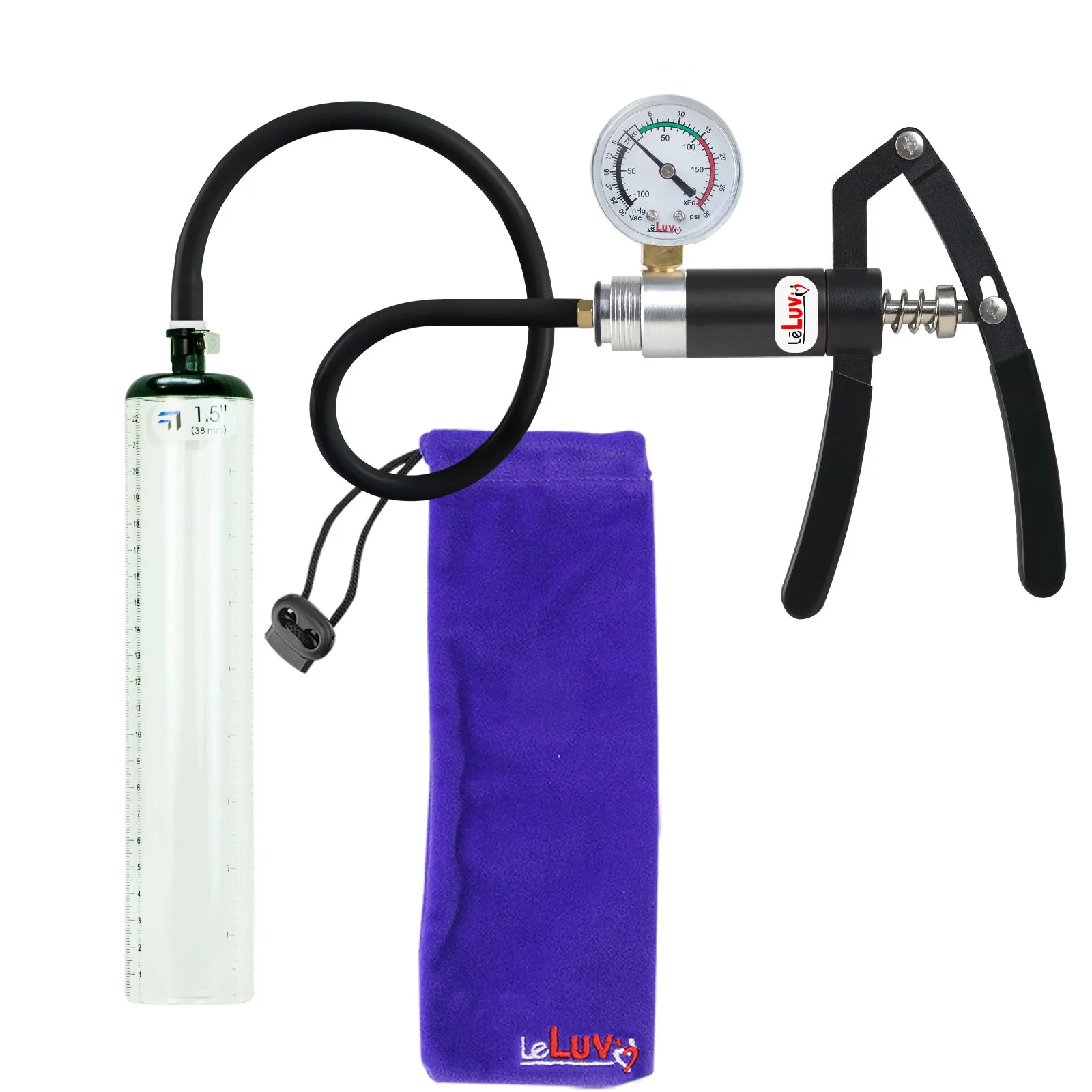 Primo Lite Handle Penis Pump   Gauge, Silicone Hose | Thick Wall, No Flange Cylinder