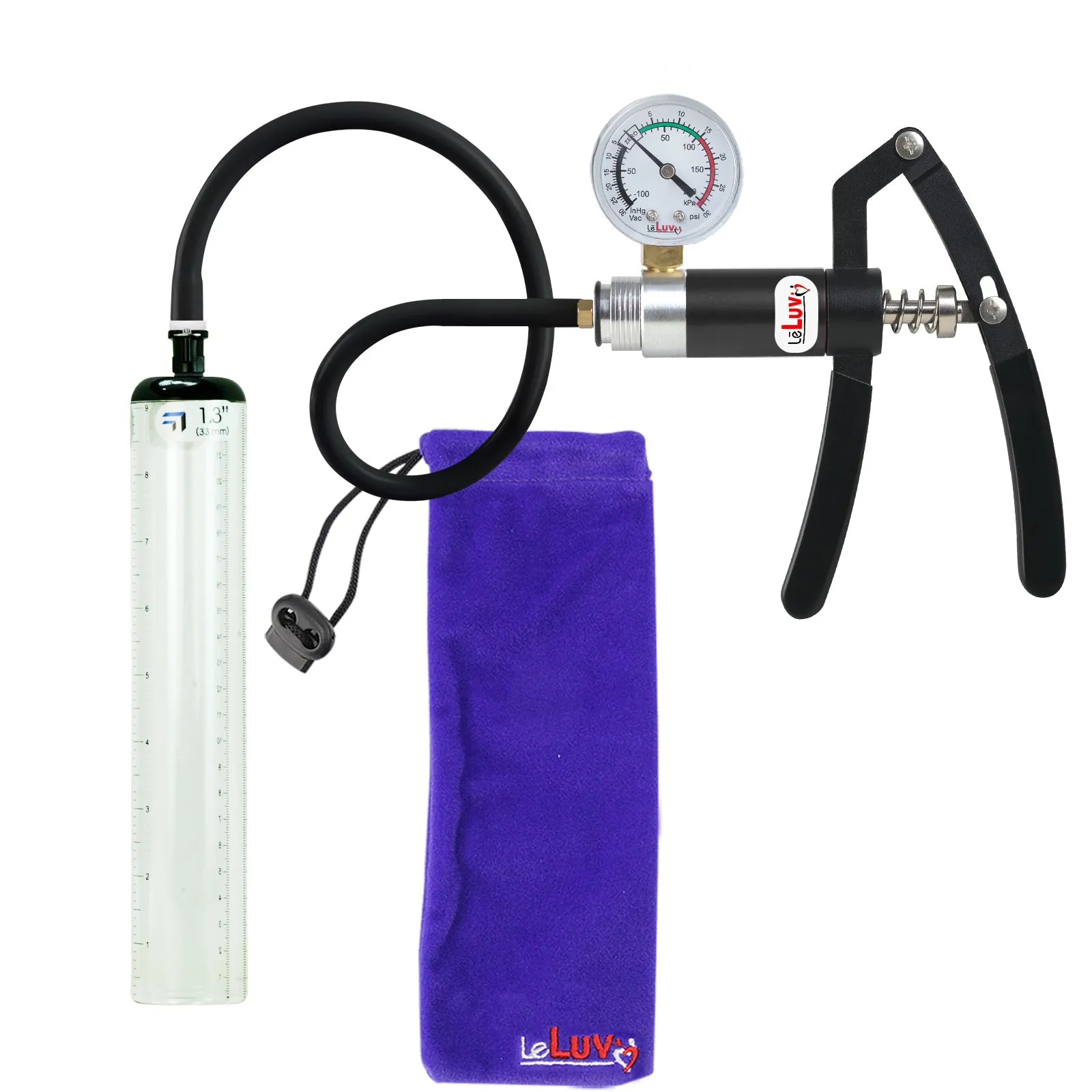 Primo Lite Handle Penis Pump   Gauge, Silicone Hose | Thick Wall, No Flange Cylinder