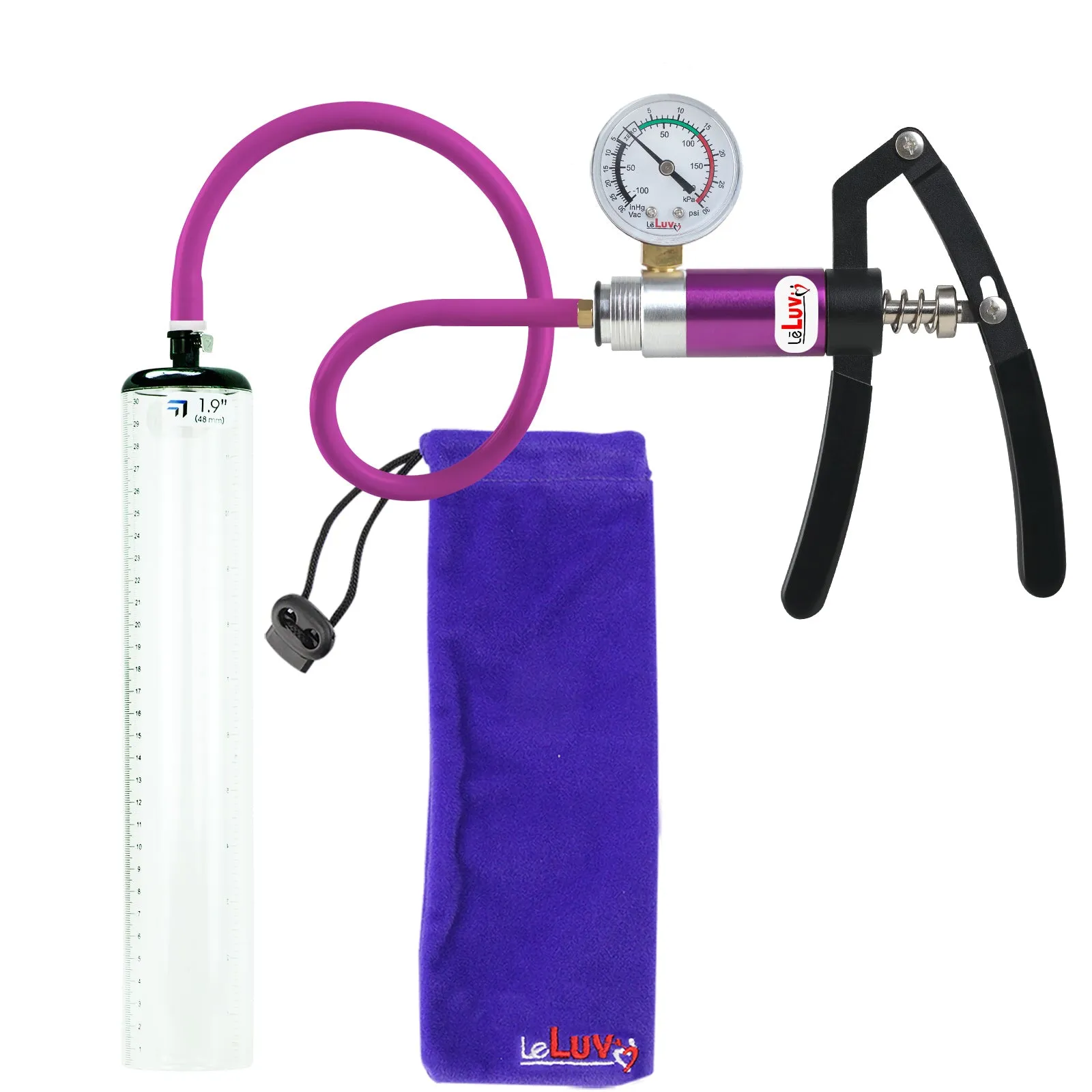 Primo Lite Handle Penis Pump   Gauge, Silicone Hose | Thick Wall, No Flange Cylinder