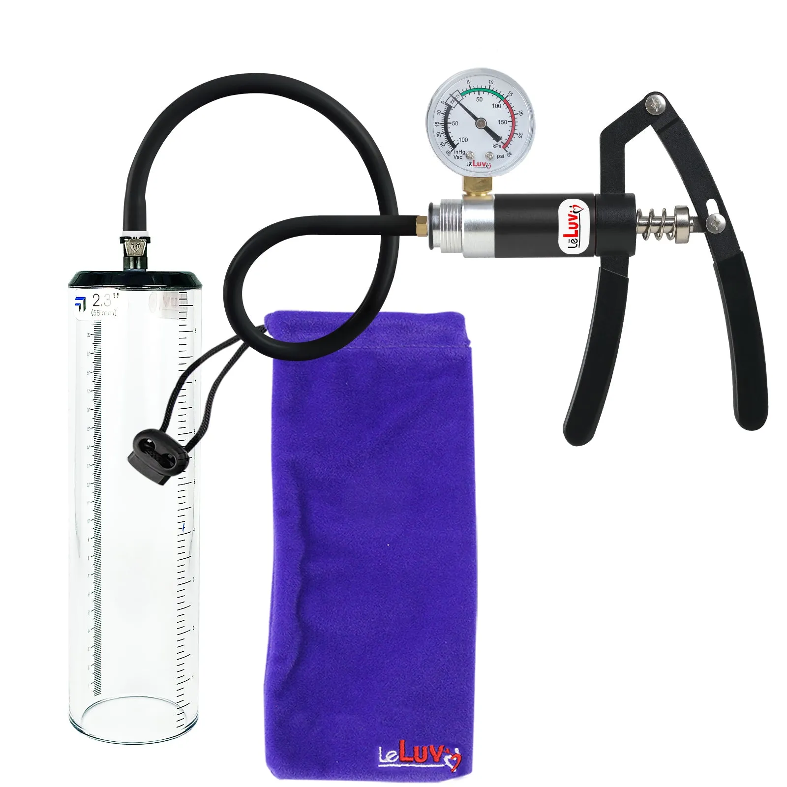 Primo Lite Handle Penis Pump   Gauge, Silicone Hose | Thick Wall, No Flange Cylinder