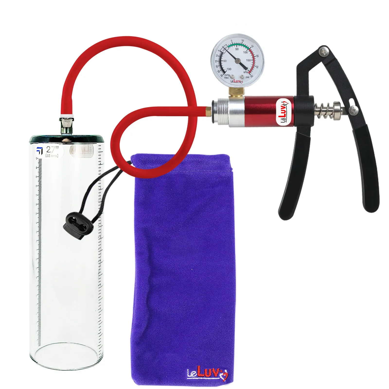 Primo Lite Handle Penis Pump   Gauge, Silicone Hose | Thick Wall, No Flange Cylinder