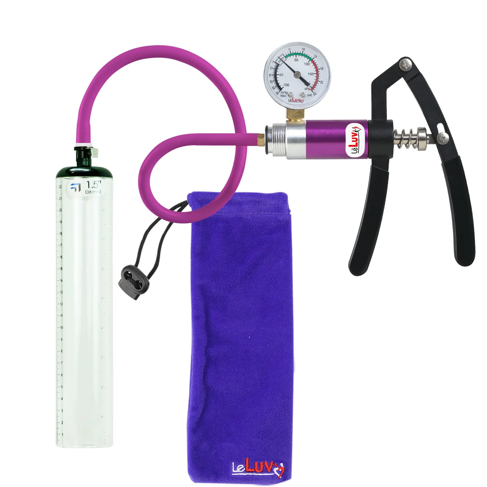 Primo Lite Handle Penis Pump   Gauge, Silicone Hose | Thick Wall, No Flange Cylinder