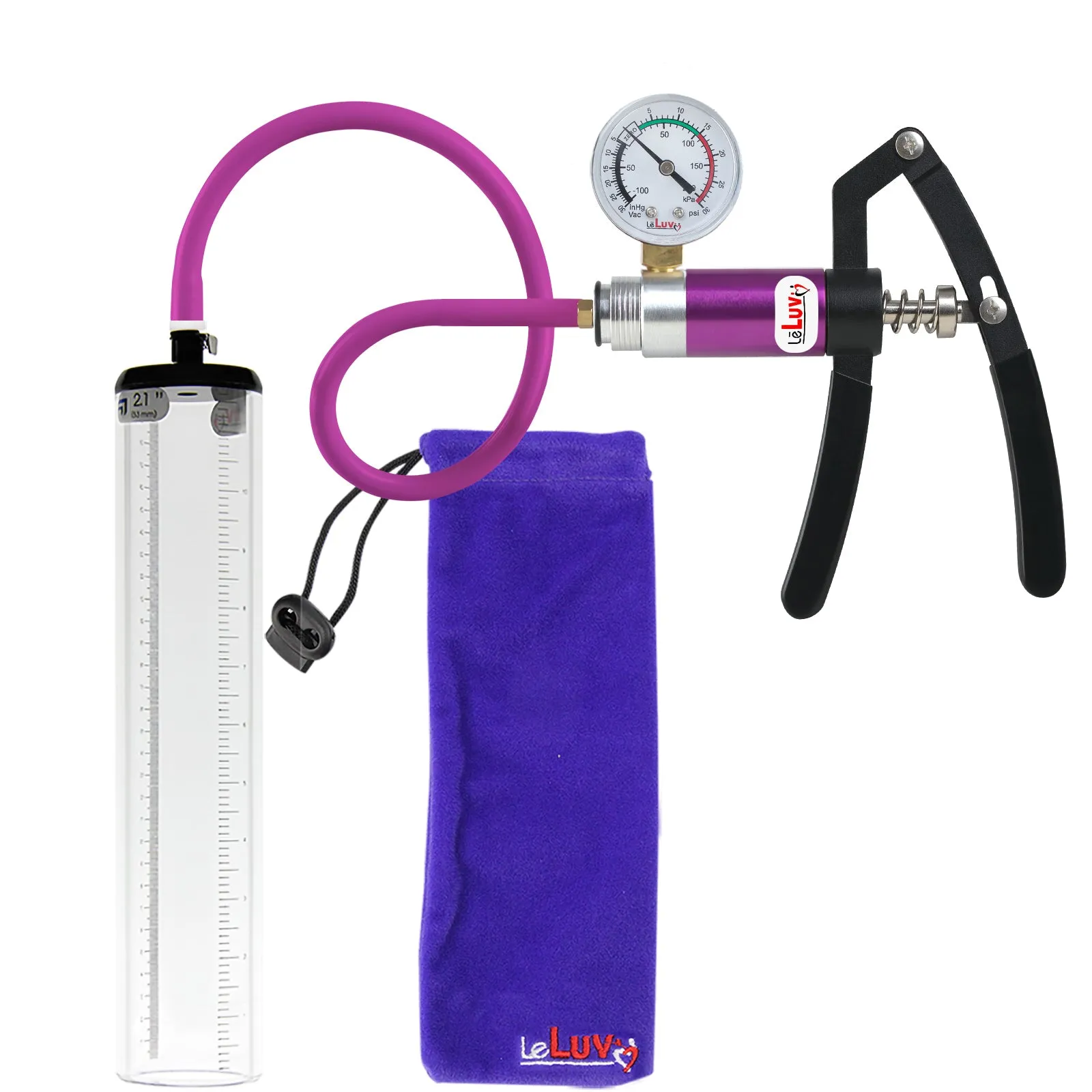Primo Lite Handle Penis Pump   Gauge, Silicone Hose | Thick Wall, No Flange Cylinder