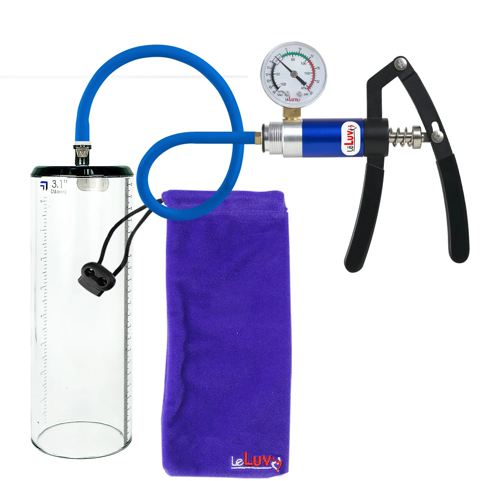 Primo Lite Handle Penis Pump   Gauge, Silicone Hose | Thick Wall, No Flange Cylinder