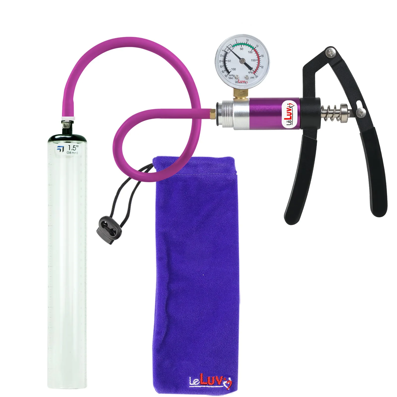 Primo Lite Handle Penis Pump   Gauge, Silicone Hose | Thick Wall, No Flange Cylinder