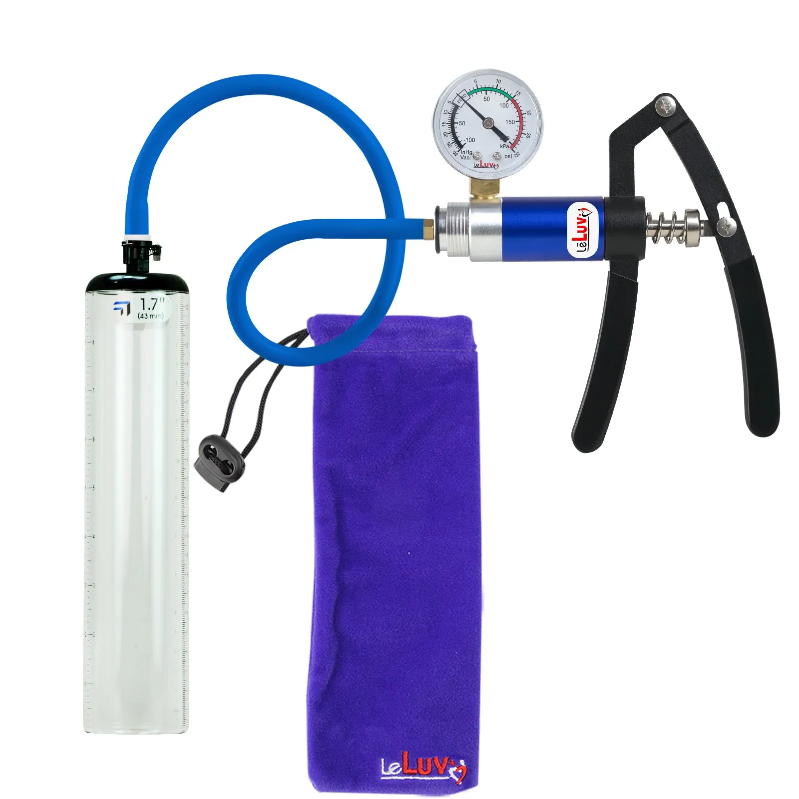 Primo Lite Handle Penis Pump   Gauge, Silicone Hose | Thick Wall, No Flange Cylinder