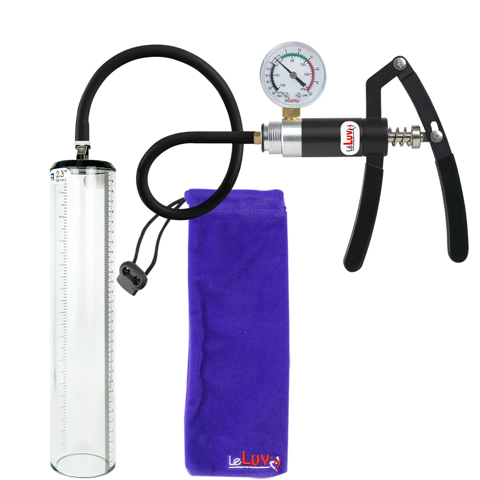 Primo Lite Handle Penis Pump   Gauge, Silicone Hose | Thick Wall, No Flange Cylinder