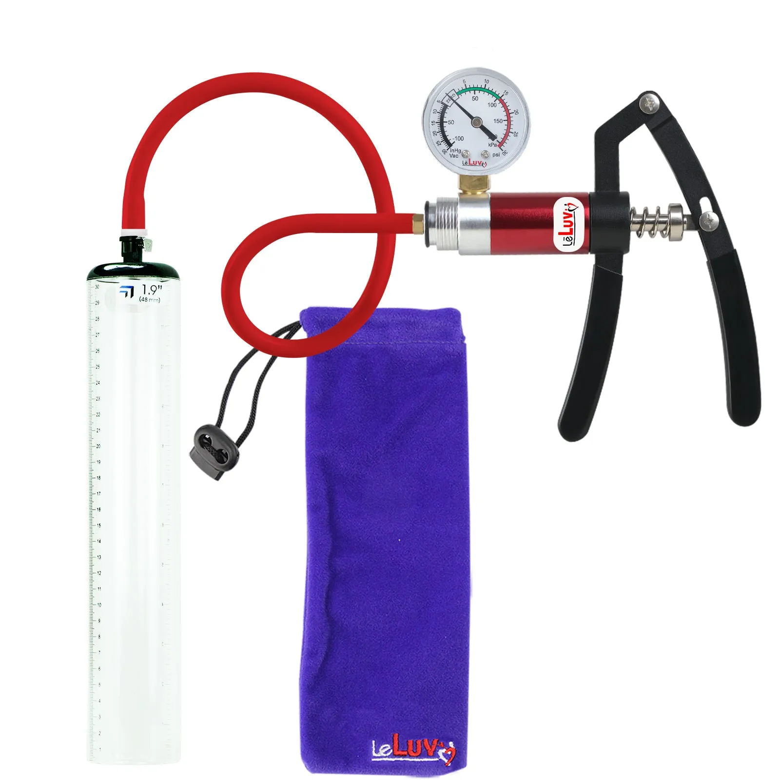 Primo Lite Handle Penis Pump   Gauge, Silicone Hose | Thick Wall, No Flange Cylinder