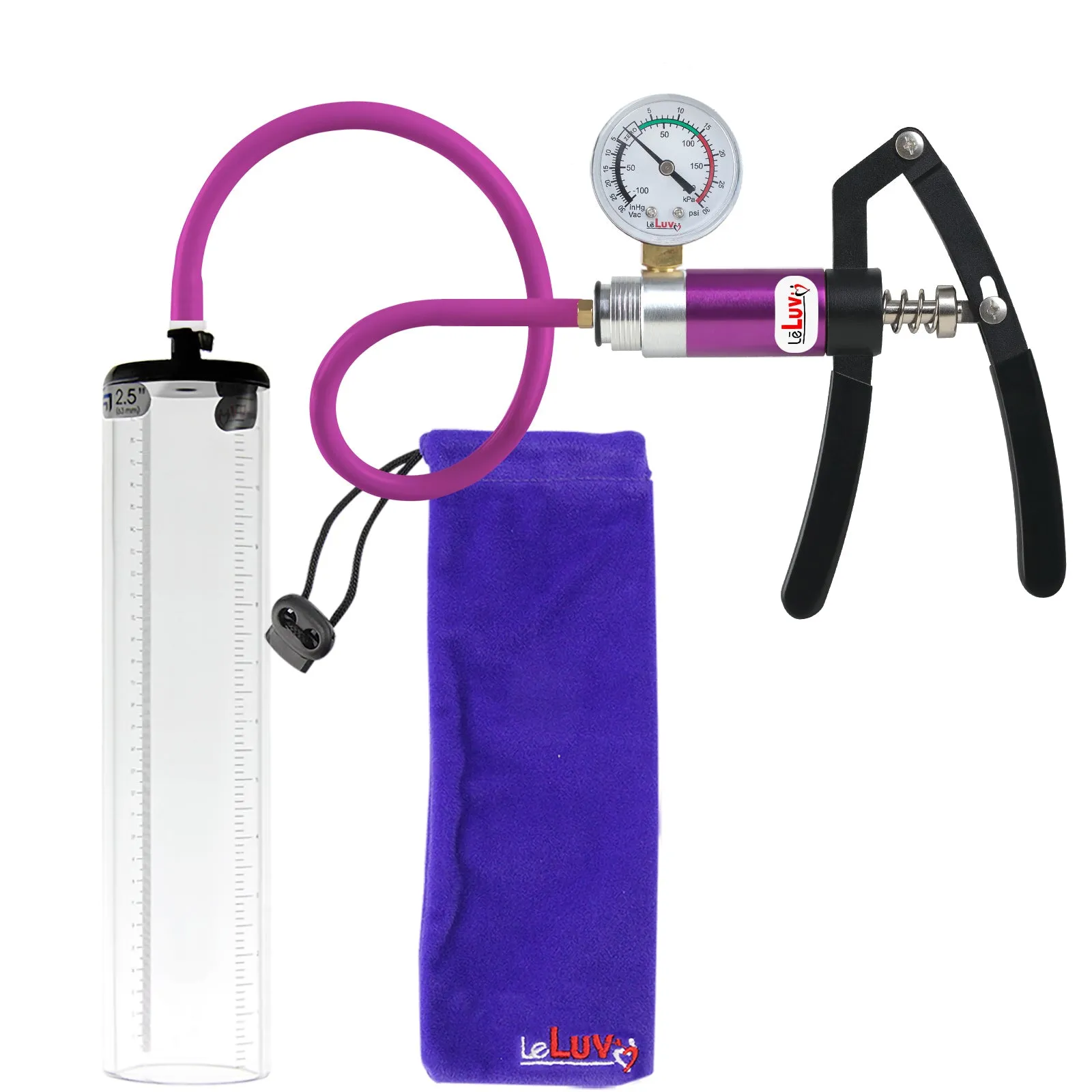 Primo Lite Handle Penis Pump   Gauge, Silicone Hose | Thick Wall, No Flange Cylinder