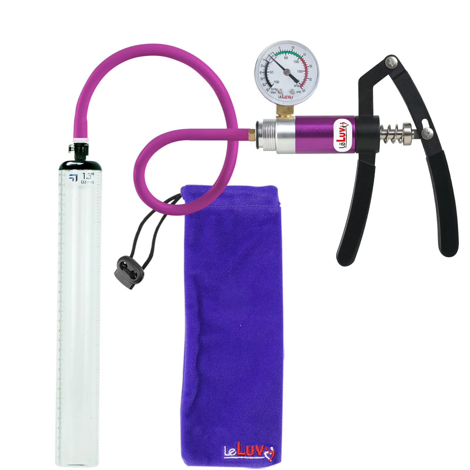 Primo Lite Handle Penis Pump   Gauge, Silicone Hose | Thick Wall, No Flange Cylinder