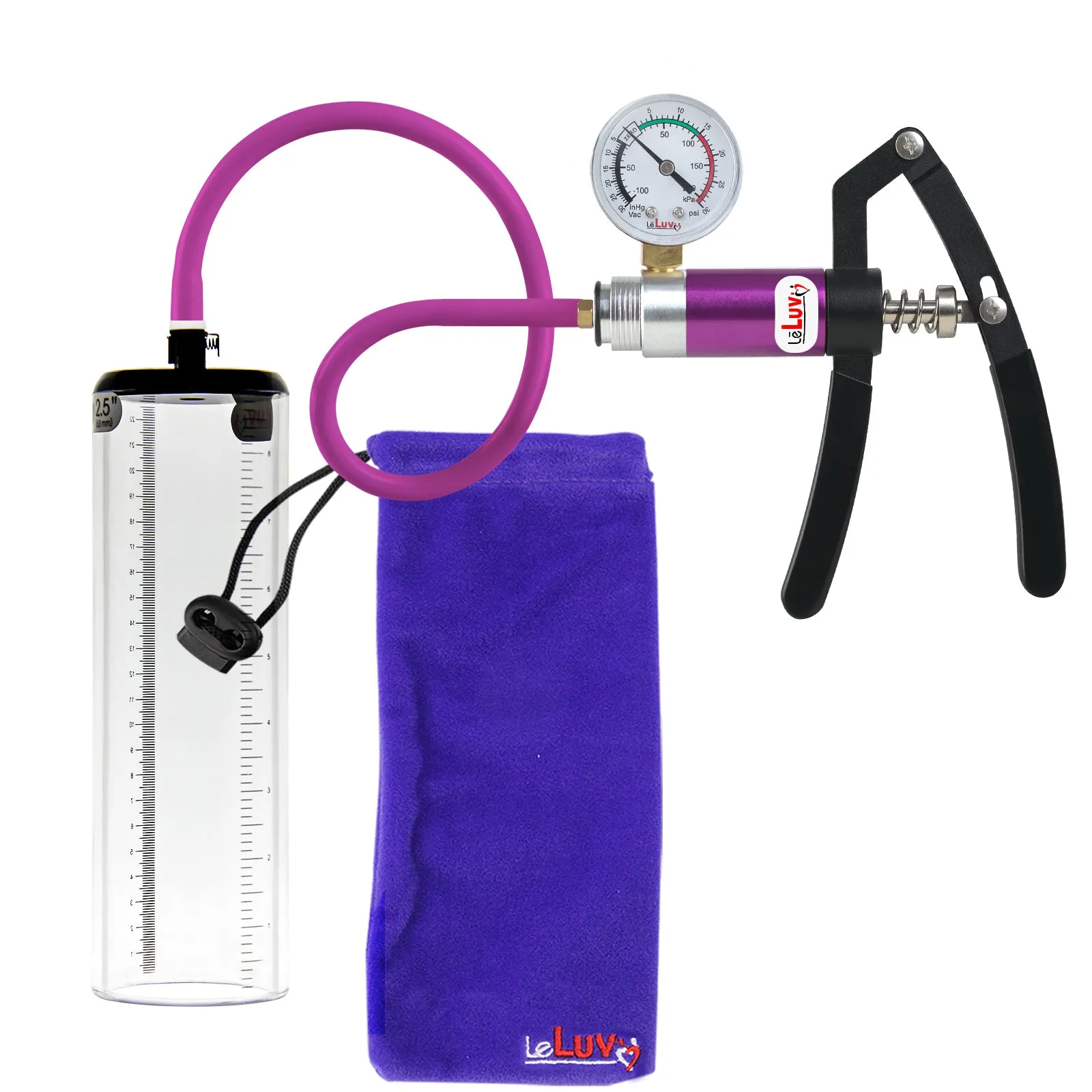 Primo Lite Handle Penis Pump   Gauge, Silicone Hose | Thick Wall, No Flange Cylinder