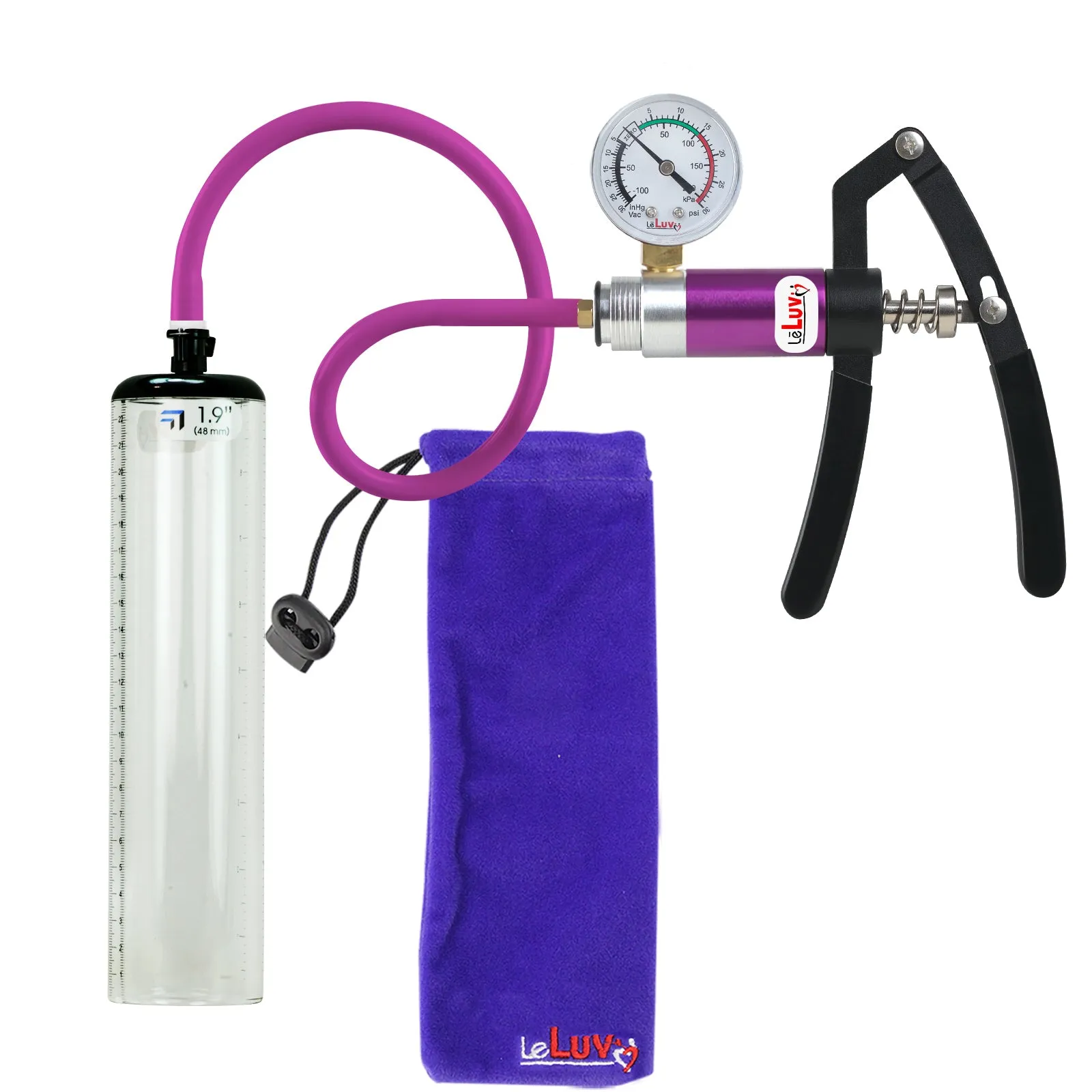 Primo Lite Handle Penis Pump   Gauge, Silicone Hose | Thick Wall, No Flange Cylinder