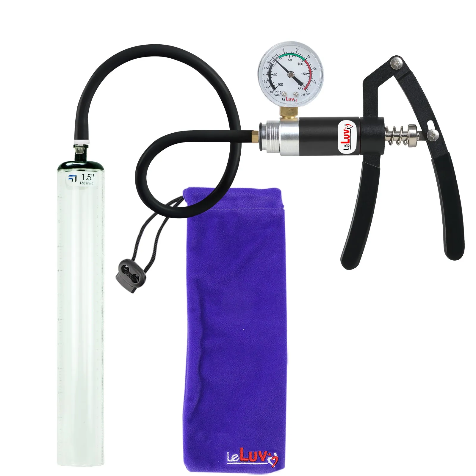 Primo Lite Handle Penis Pump   Gauge, Silicone Hose | Thick Wall, No Flange Cylinder