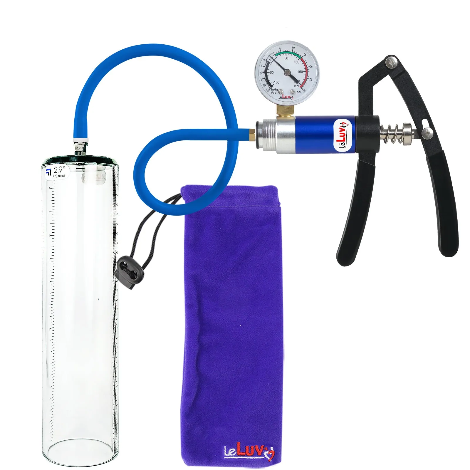 Primo Lite Handle Penis Pump   Gauge, Silicone Hose | Thick Wall, No Flange Cylinder