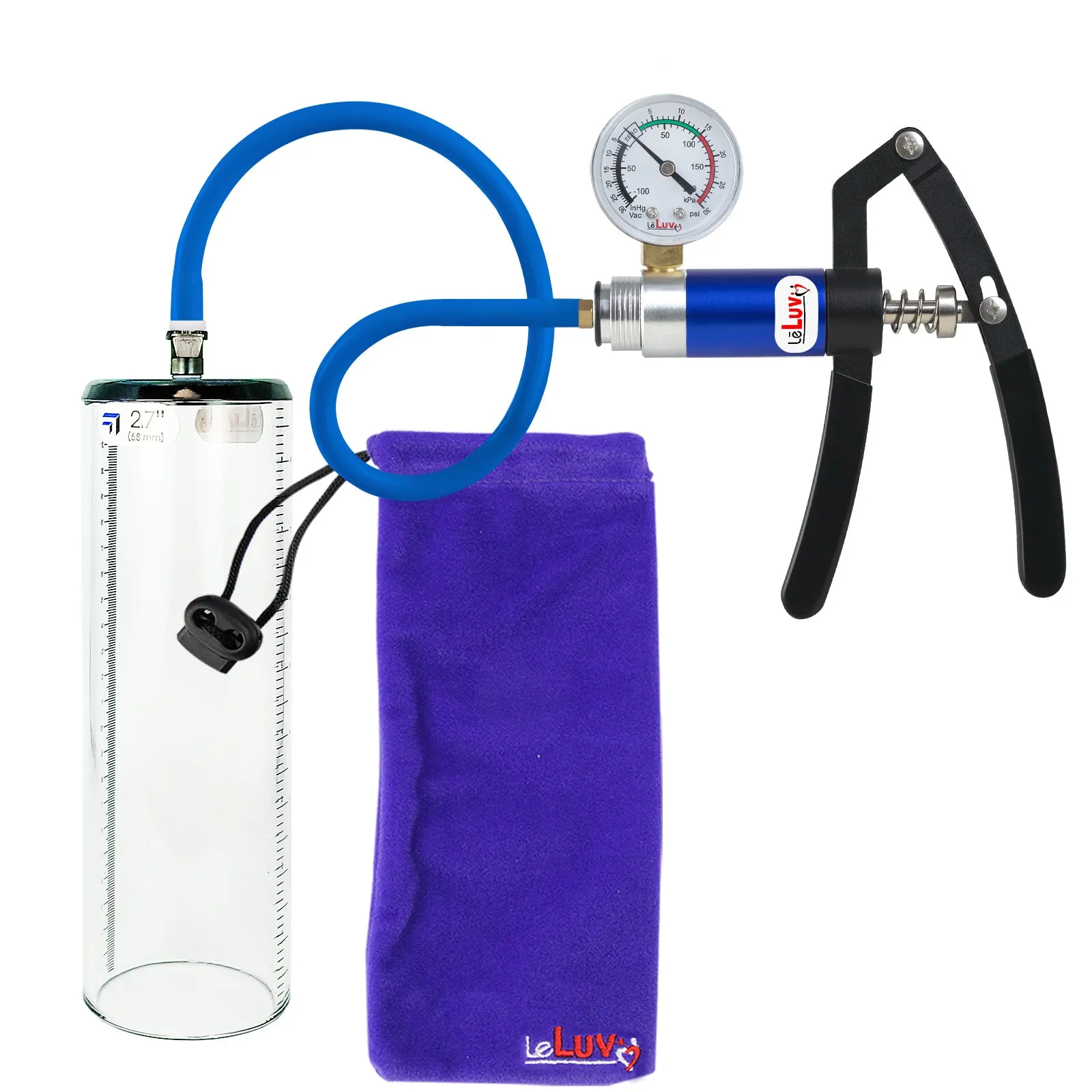 Primo Lite Handle Penis Pump   Gauge, Silicone Hose | Thick Wall, No Flange Cylinder
