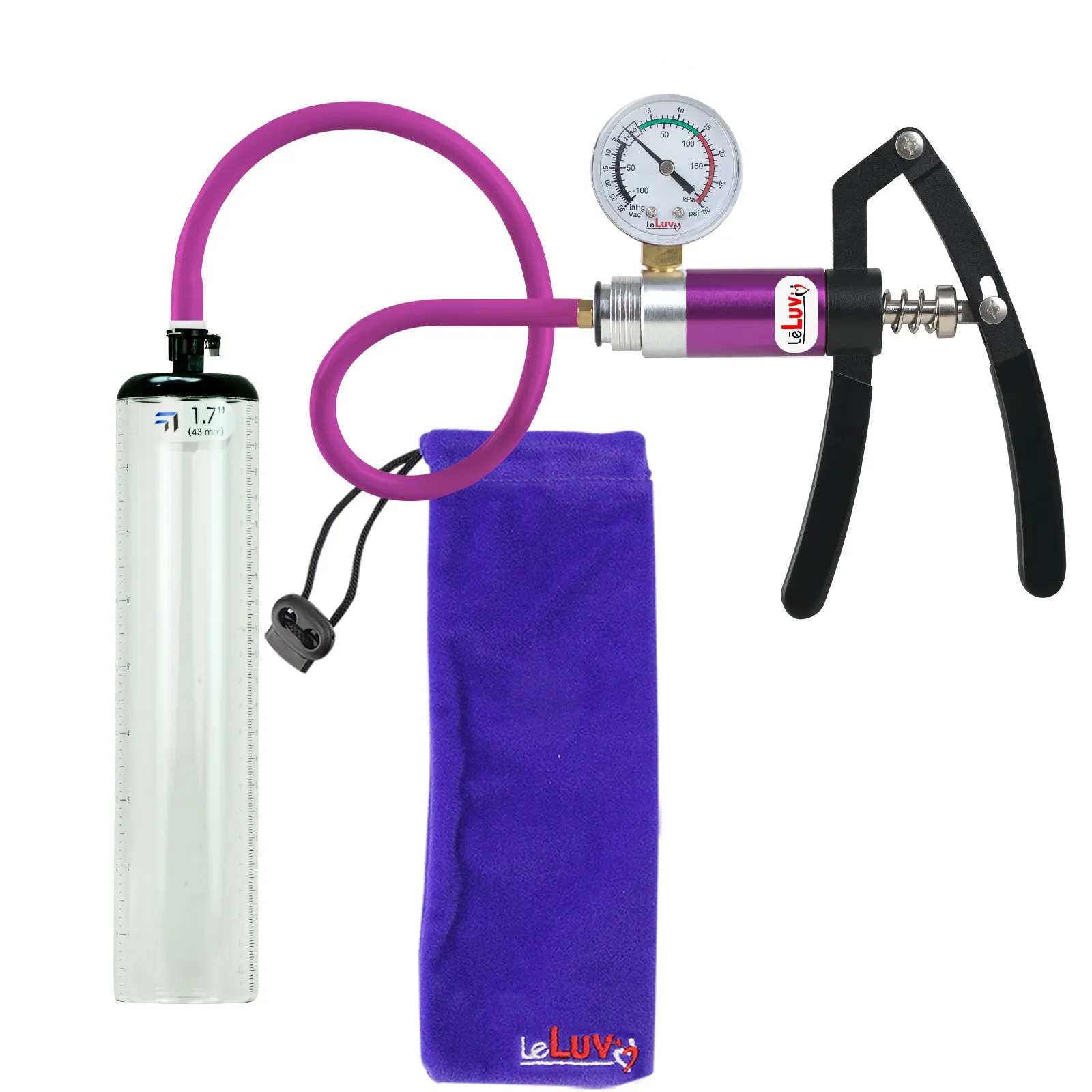 Primo Lite Handle Penis Pump   Gauge, Silicone Hose | Thick Wall, No Flange Cylinder