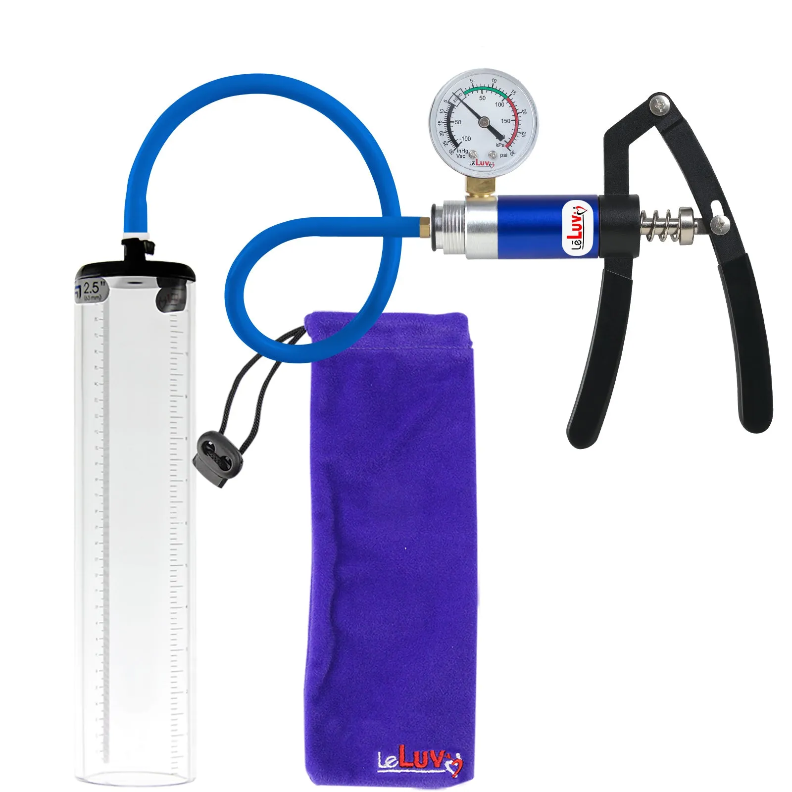 Primo Lite Handle Penis Pump   Gauge, Silicone Hose | Thick Wall, No Flange Cylinder