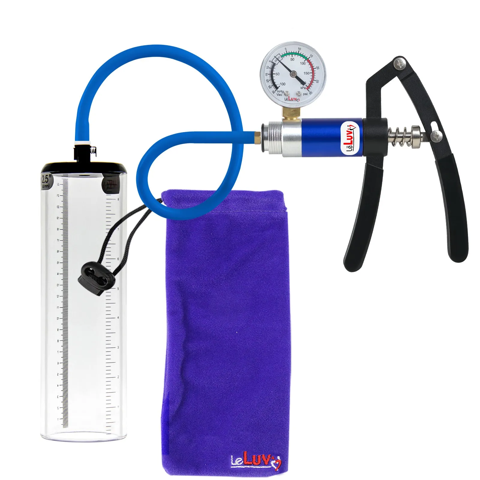 Primo Lite Handle Penis Pump   Gauge, Silicone Hose | Thick Wall, No Flange Cylinder