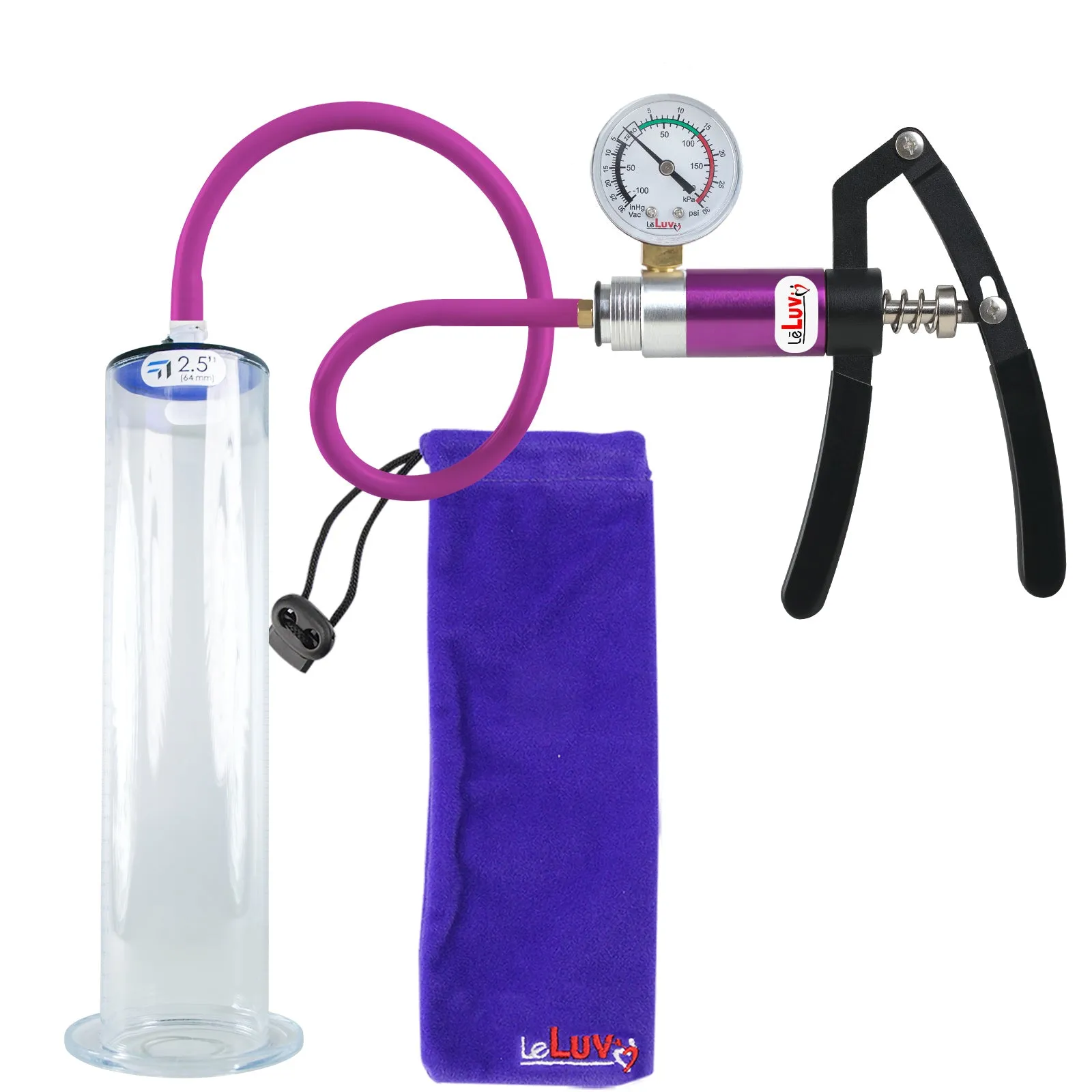 Primo Lite Handle Penis Pump   Gauge, Silicone Hose | Wide Flange Cylinder