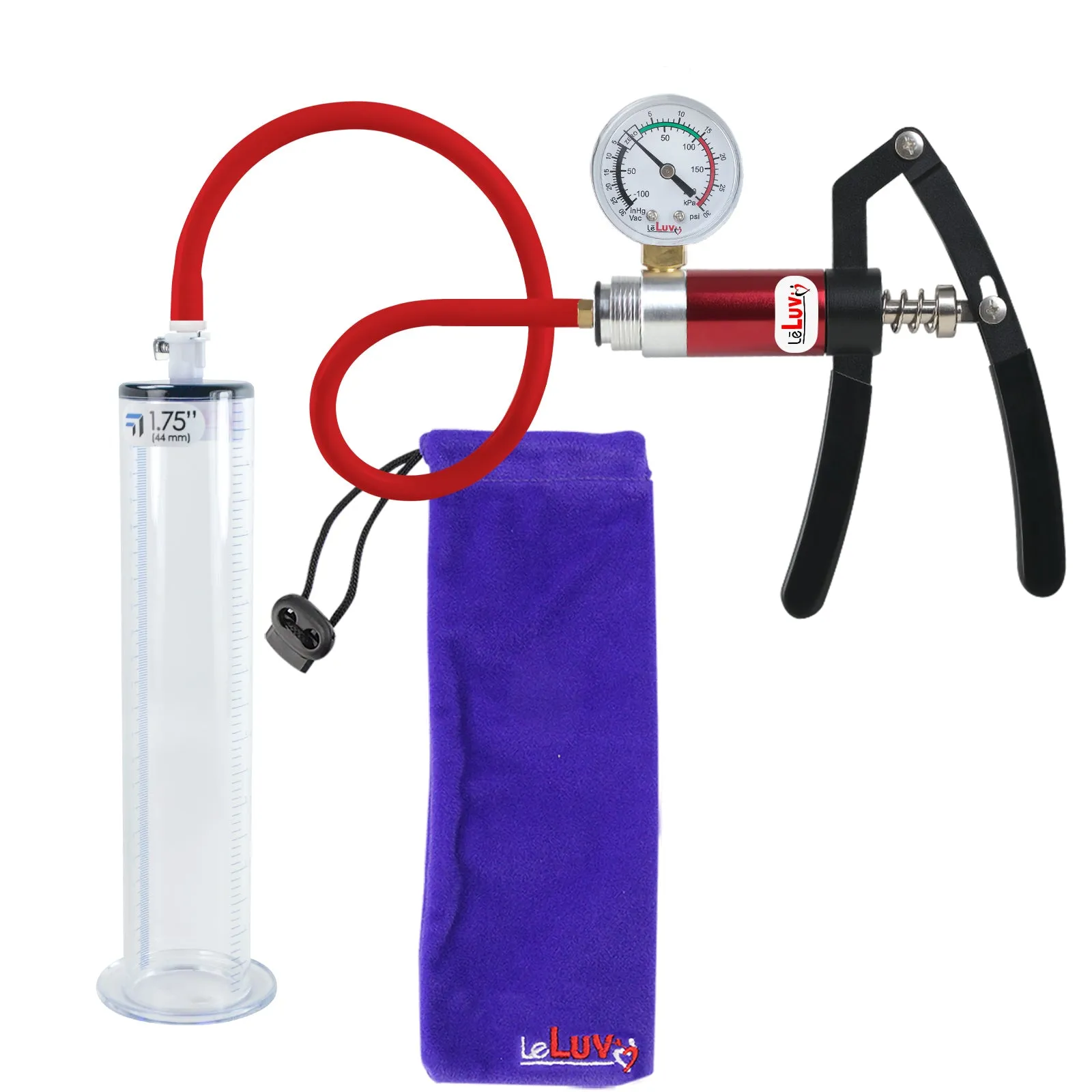 Primo Lite Handle Penis Pump   Gauge, Silicone Hose | Wide Flange Cylinder