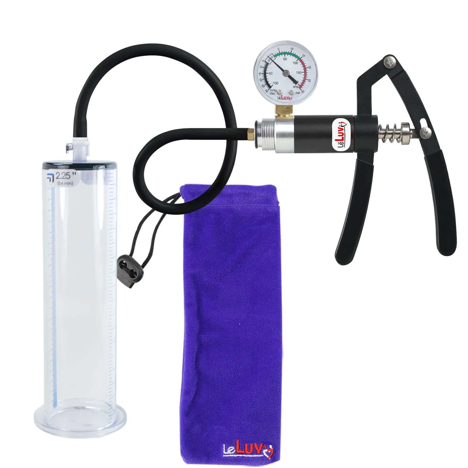 Primo Lite Handle Penis Pump   Gauge, Silicone Hose | Wide Flange Cylinder