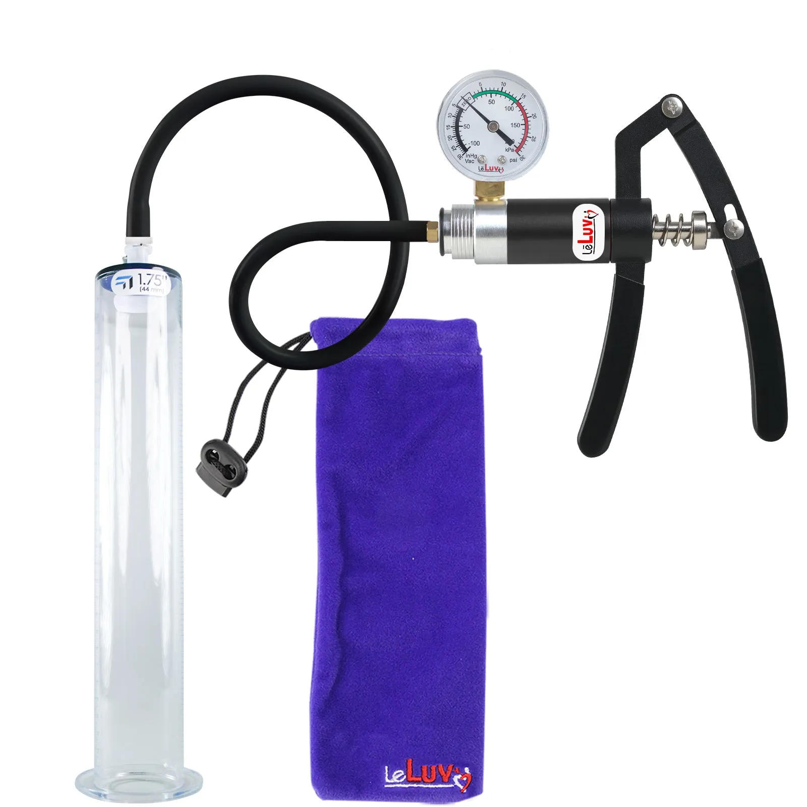 Primo Lite Handle Penis Pump   Gauge, Silicone Hose | Wide Flange Cylinder