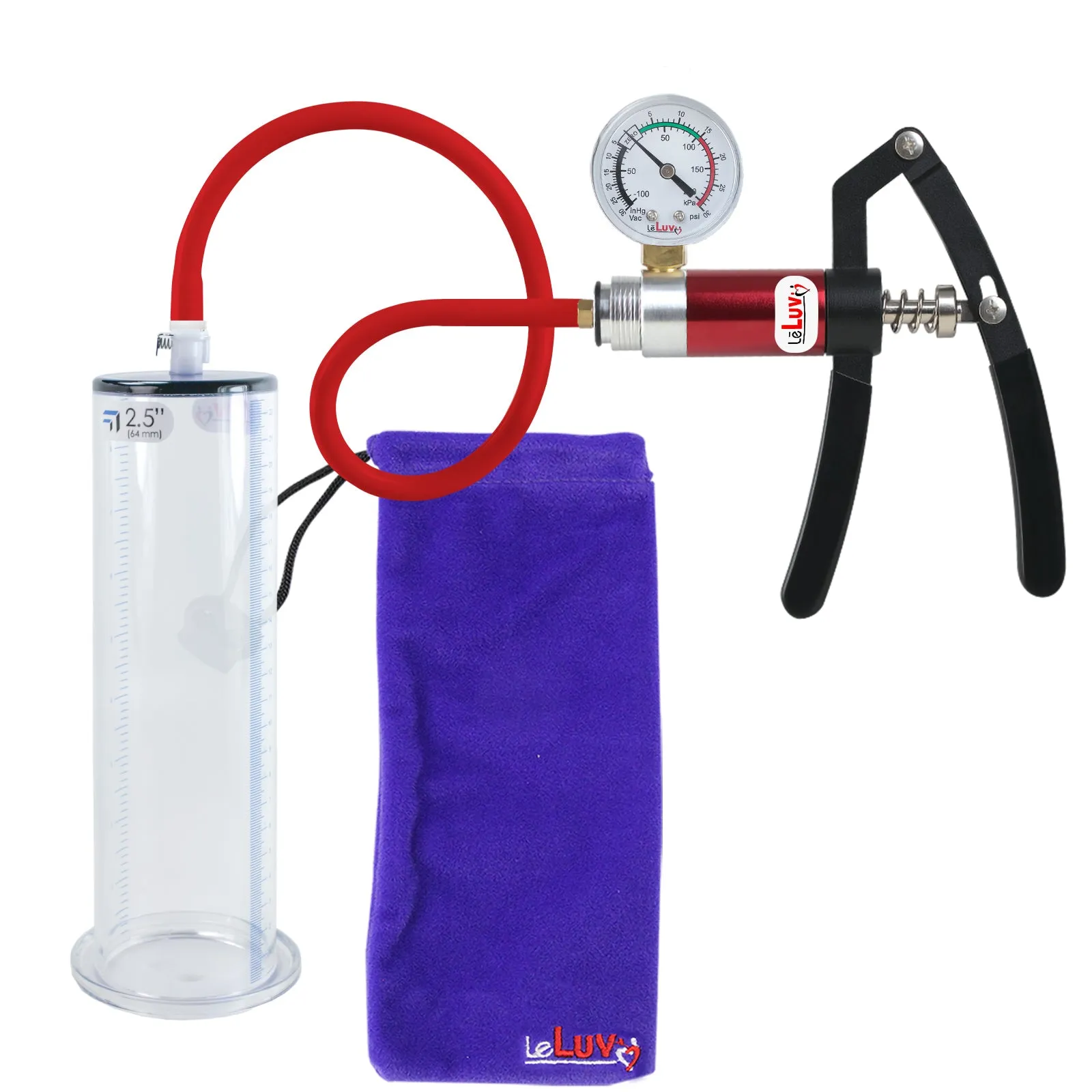Primo Lite Handle Penis Pump   Gauge, Silicone Hose | Wide Flange Cylinder