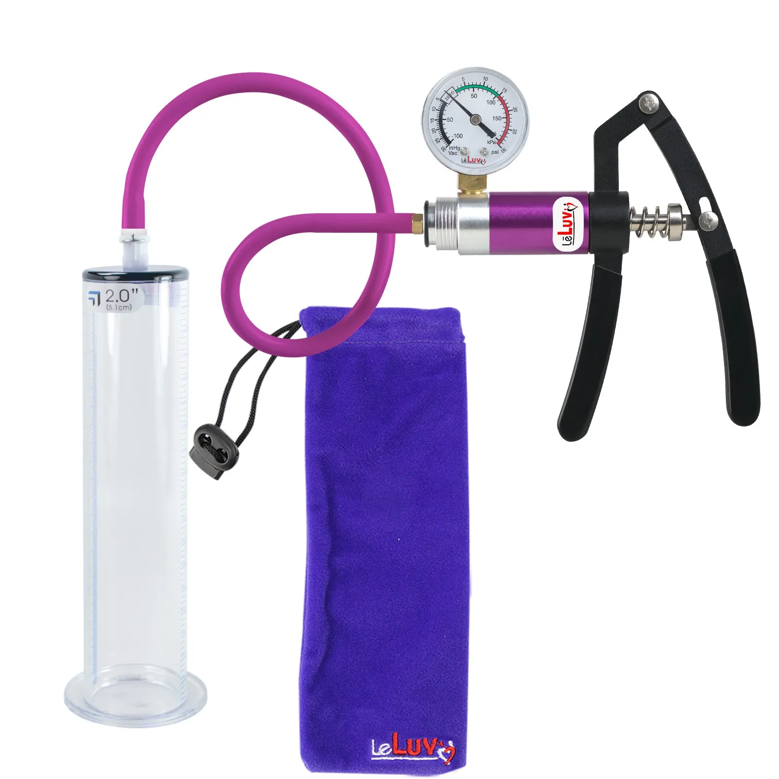 Primo Lite Handle Penis Pump   Gauge, Silicone Hose | Wide Flange Cylinder