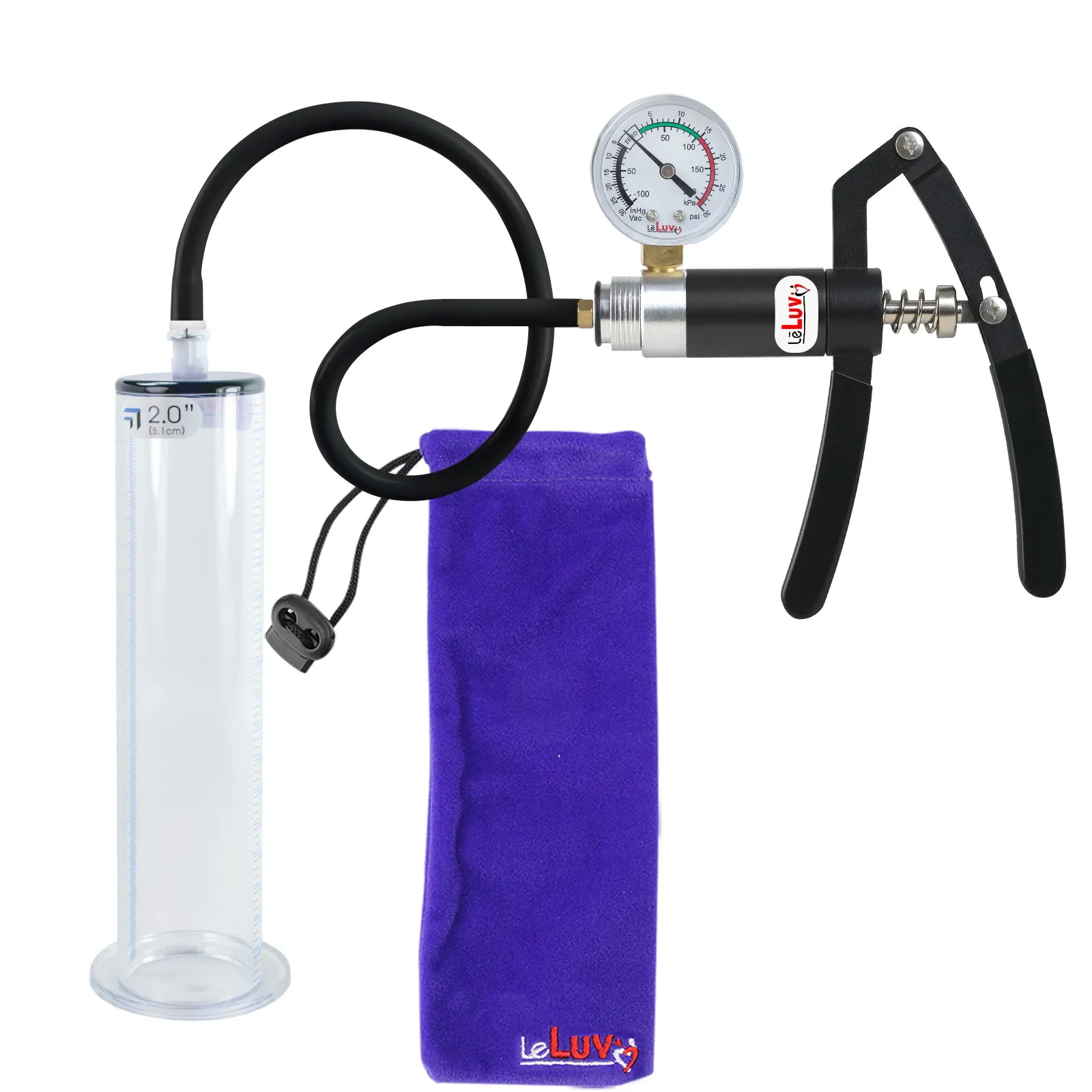 Primo Lite Handle Penis Pump   Gauge, Silicone Hose | Wide Flange Cylinder