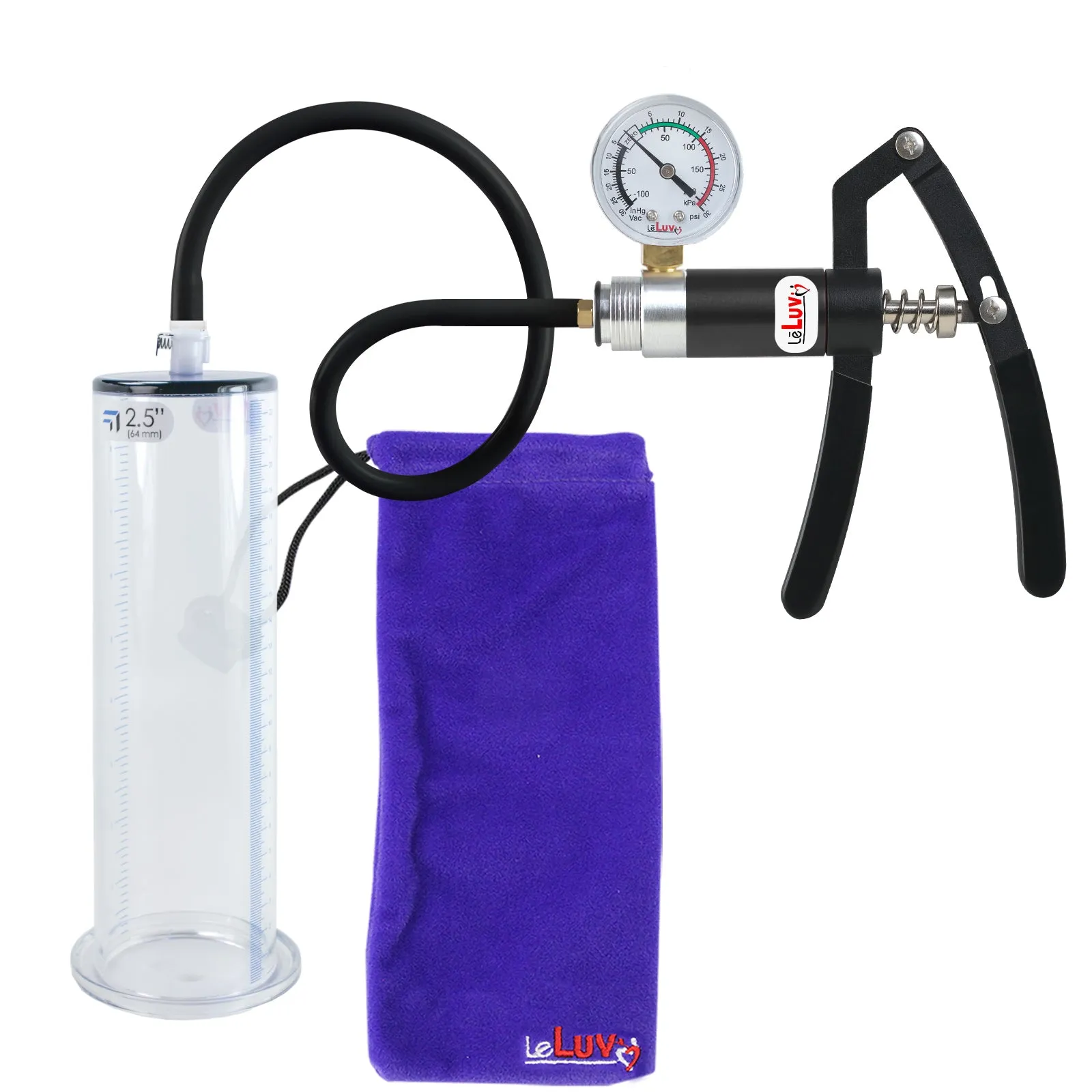 Primo Lite Handle Penis Pump   Gauge, Silicone Hose | Wide Flange Cylinder