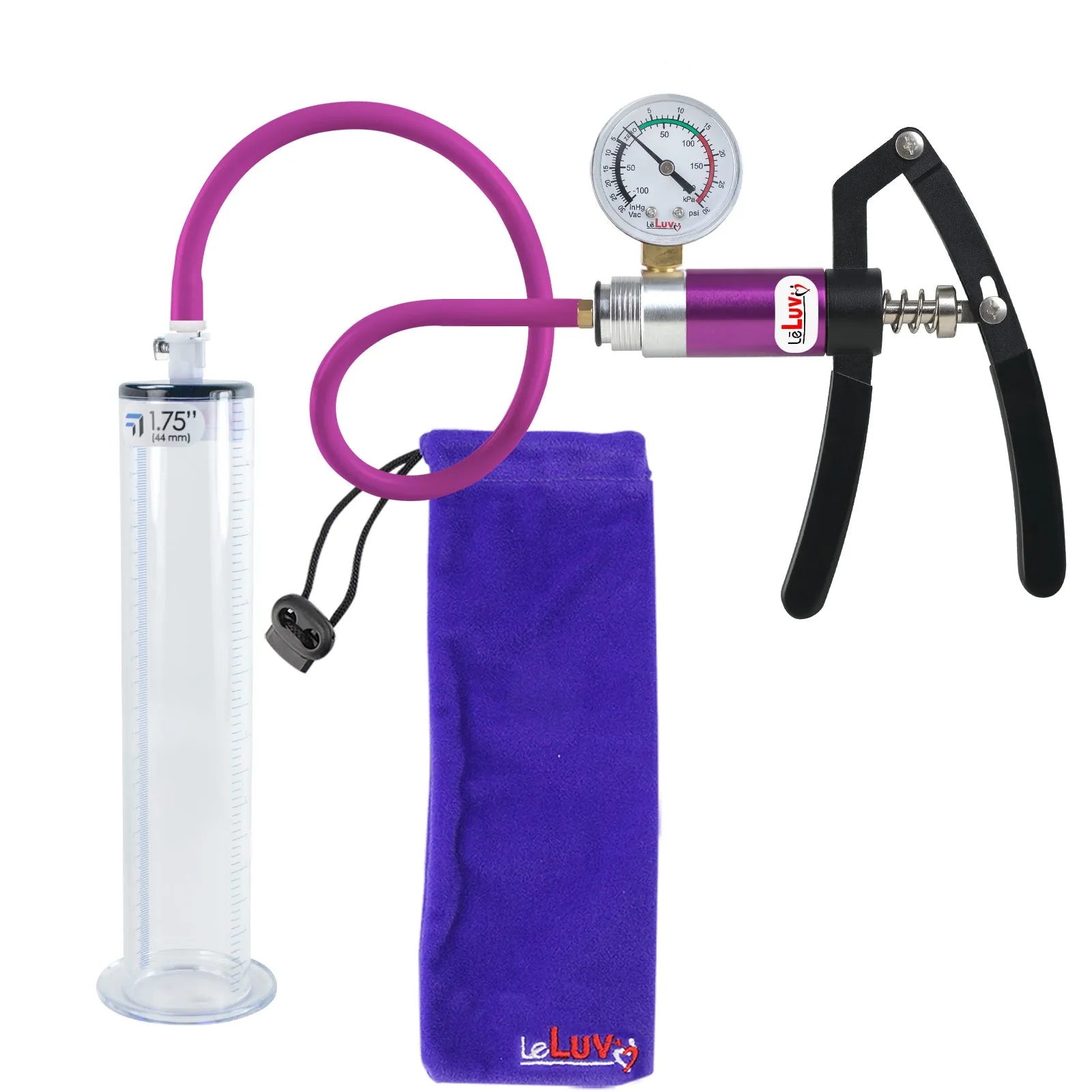 Primo Lite Handle Penis Pump   Gauge, Silicone Hose | Wide Flange Cylinder