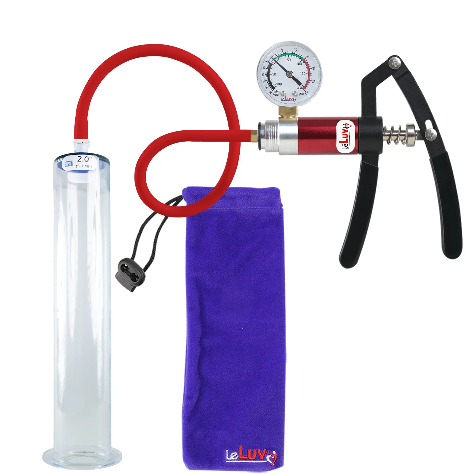 Primo Lite Handle Penis Pump   Gauge, Silicone Hose | Wide Flange Cylinder