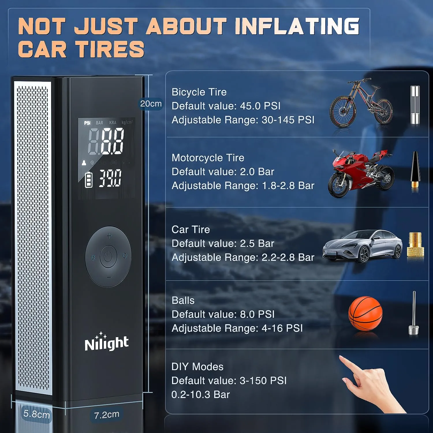 Tire Inflator Air Compressor Pump Cordless Battery Powered