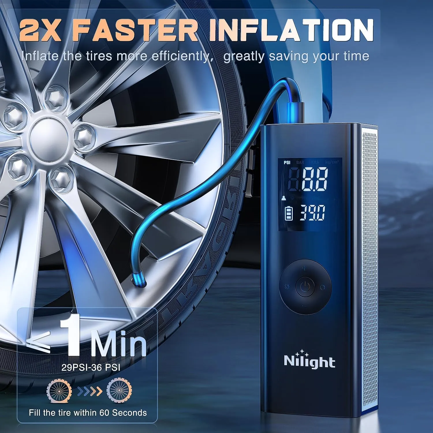Tire Inflator Air Compressor Pump Cordless Battery Powered