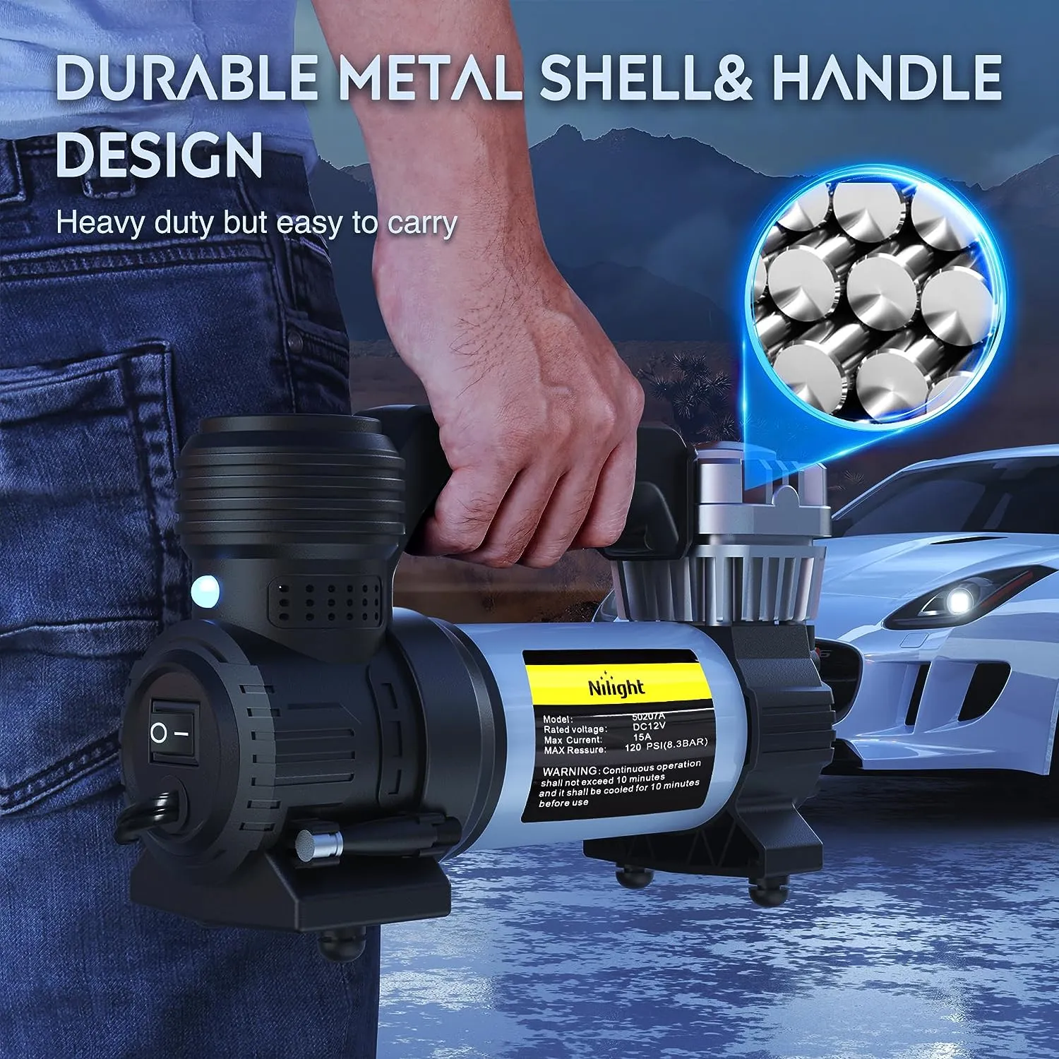 Tire Inflator Fast Air Compressor Double Cylinder Digital 120PSI