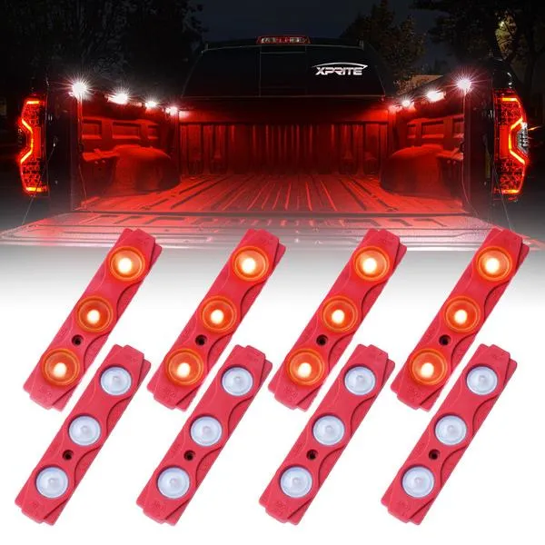 Xprite 8 LED Rock Light Pods Truck Bed Lighting Kit w/ Switch - Blue/Green/Purple/Pink/Red/White/Yellow