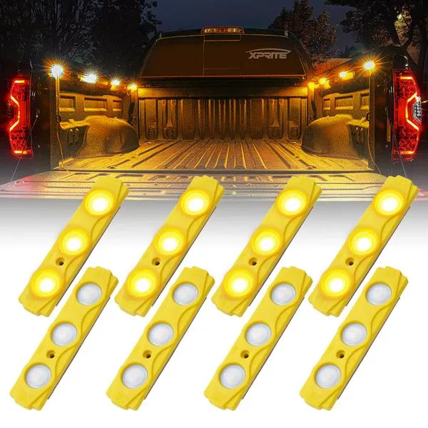 Xprite 8 LED Rock Light Pods Truck Bed Lighting Kit w/ Switch - Blue/Green/Purple/Pink/Red/White/Yellow