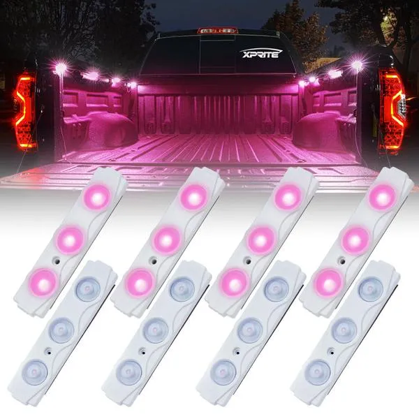 Xprite 8 LED Rock Light Pods Truck Bed Lighting Kit w/ Switch - Blue/Green/Purple/Pink/Red/White/Yellow