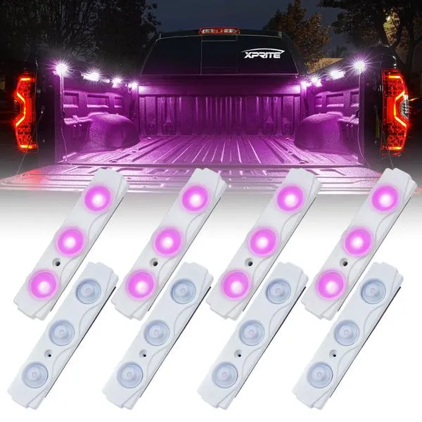 Xprite 8 LED Rock Light Pods Truck Bed Lighting Kit w/ Switch - Blue/Green/Purple/Pink/Red/White/Yellow