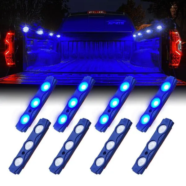 Xprite 8 LED Rock Light Pods Truck Bed Lighting Kit w/ Switch - Blue/Green/Purple/Pink/Red/White/Yellow